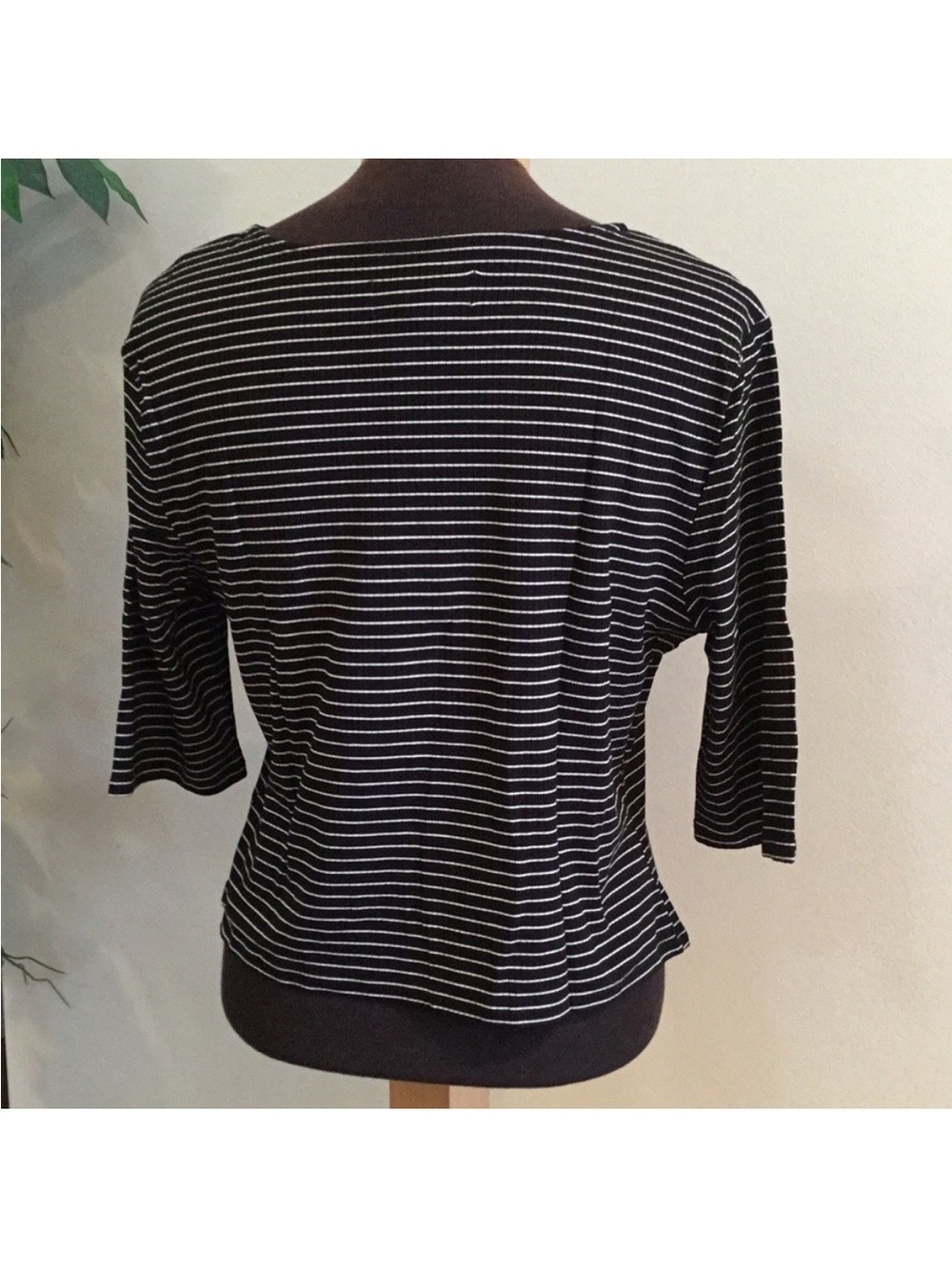 PopSugar Black & White Striped Top XXL NWT Ribbed Stretchy elbow Sleeve - Picture 4 of 11